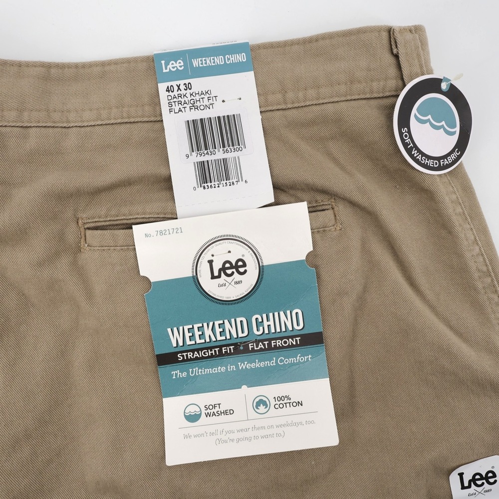 Lee Weekend Chino Straight Fit Flat Front Dark Khaki‎ Mens 40x30